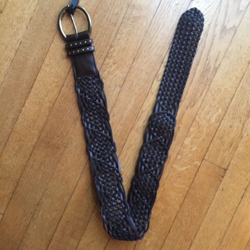 ☀️NEW Express Brown Woven Buckle Belt Faux Leather Weave
